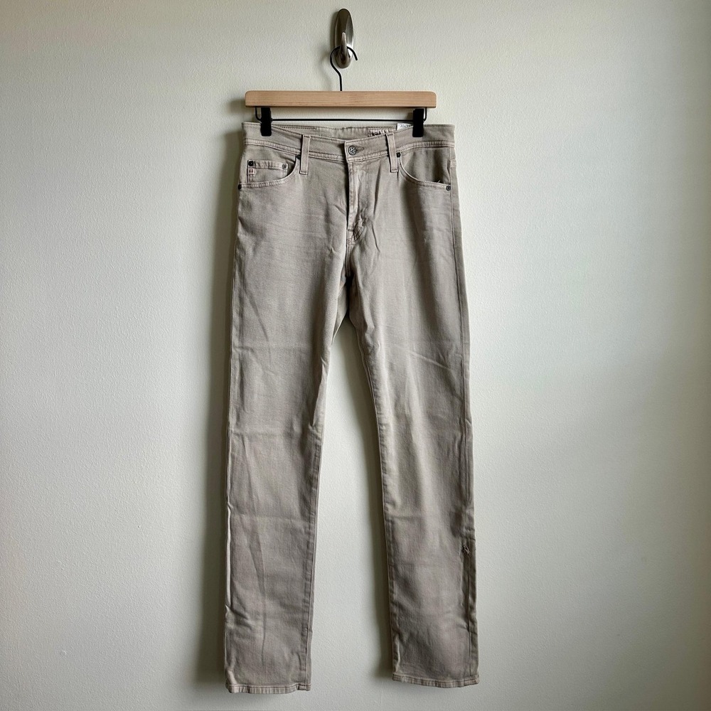 AG Everett Jeans Mens 30x33 Beige‎ Slim Straight Soft Stretch Denim Pants Tear